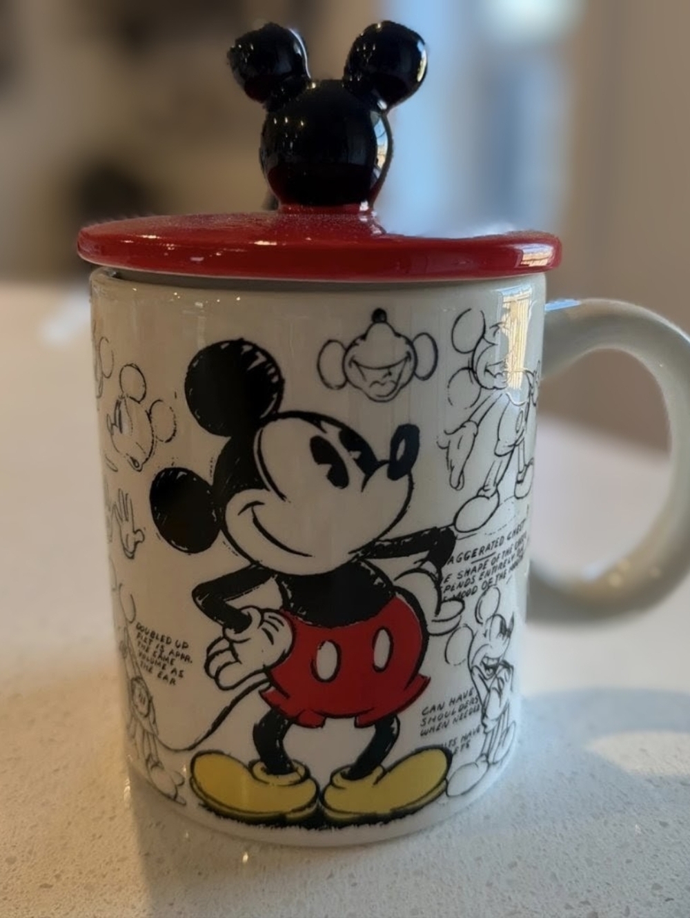 Disney Mickey Mouse Ceramic Mug with Red Lid and Black Ear Knob